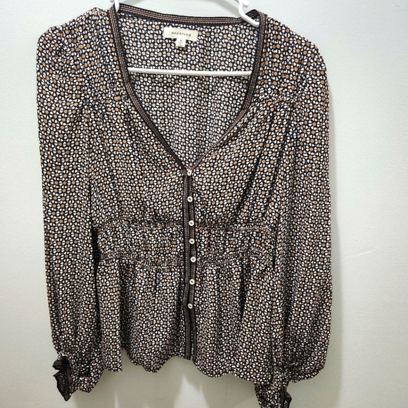 MAXSTUDIO Button Front Smocked Waist Long Sleeve Blouse Size M - Picture 1 of 10
